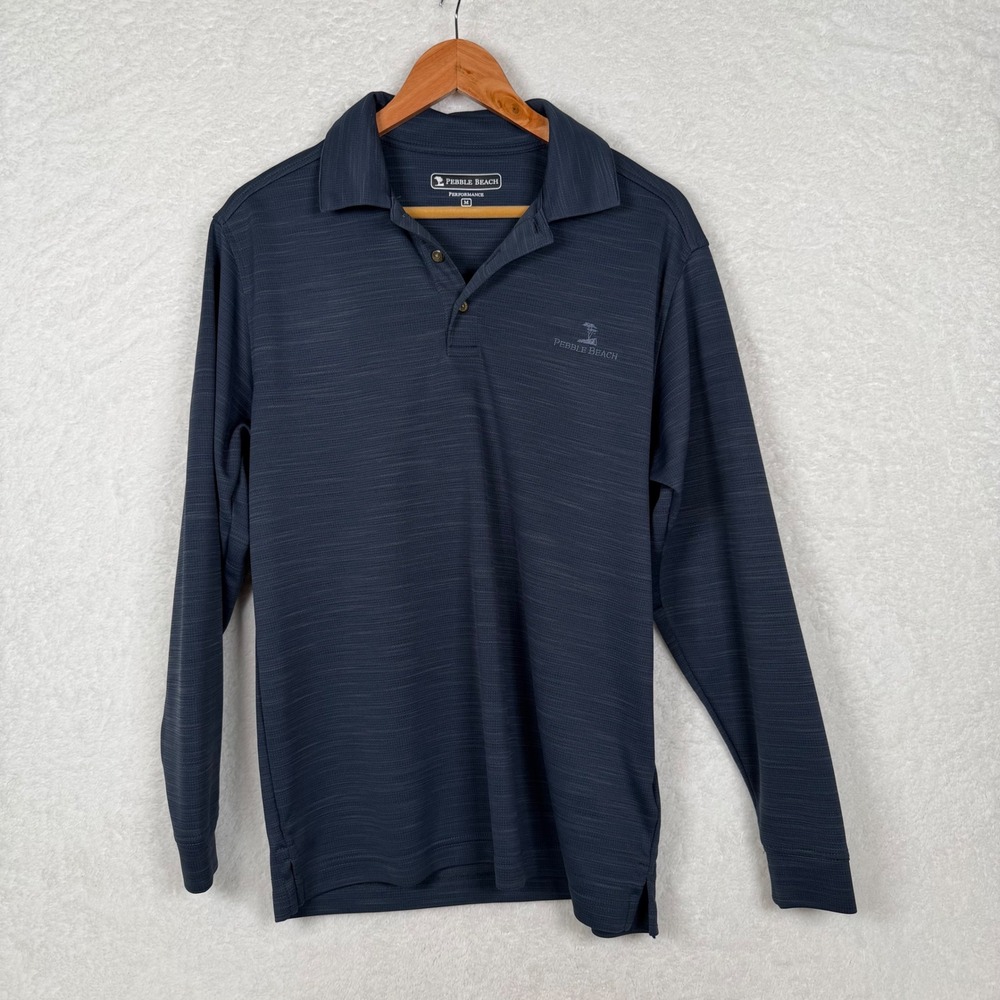 Pebble Beach Polo Shirt Mens M Blue Performance Long Sleeve Space Dye Golf